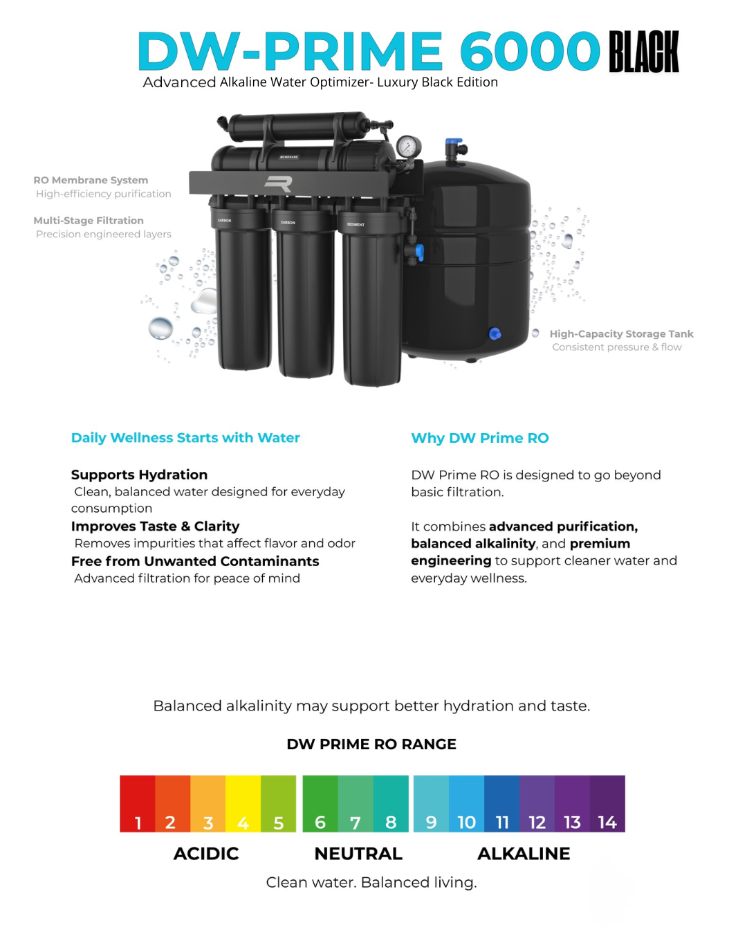 DW-PRIME 6000 Advanced Alkaline Water Optimizer - Luxury Black Edition